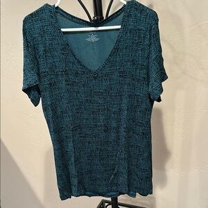 Teal Patterned V-Neck Women's Top